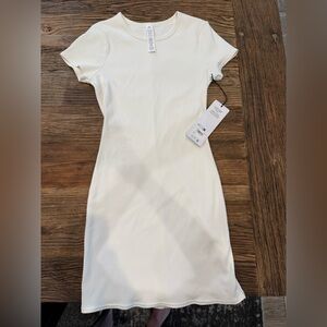 ALO Yoga Ivory Goddess Ribbed Short Sleeve Dress S